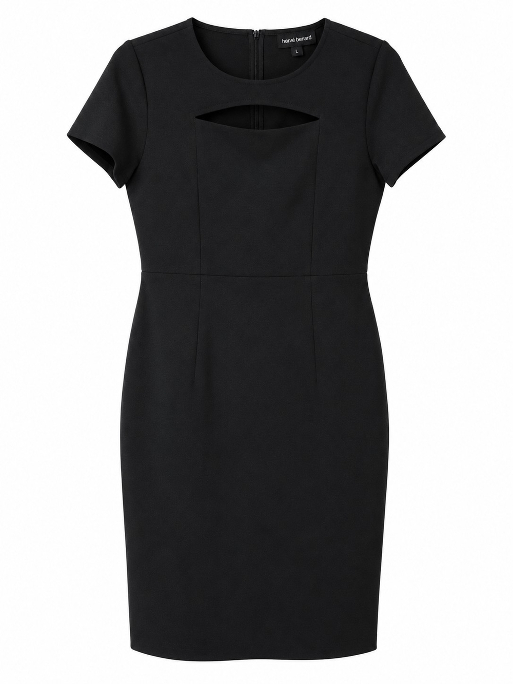 Harve Benard Black Short-Sleeve Sheath Dress with Front Cutout